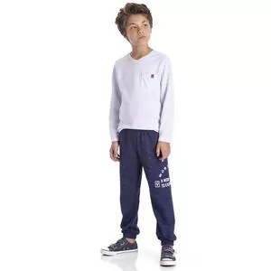 Calça Jogger Em Moletom Mescla<BR>- Azul Marinho & Branca