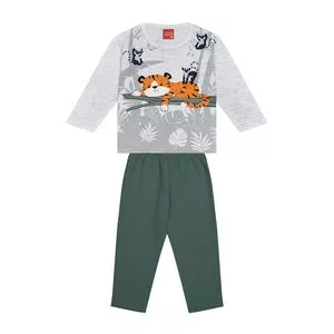 Conjunto De Camiseta Tigre & Calça<BR>- Cinza & Verde Escuro