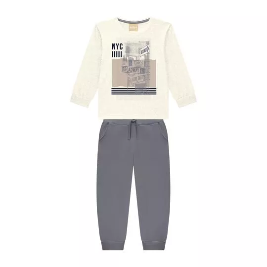 Conjunto De Camiseta & Calça Jogger- Off White & Cinza Escuro