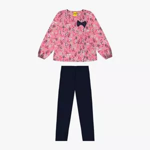 Conjunto De Blusa Floral & Legging<BR>- Rosa & Azul Marinho<BR>- Rovitex