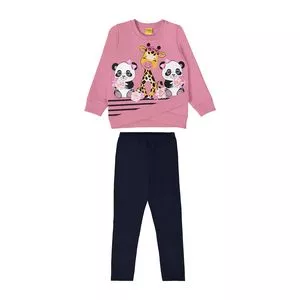 Conjunto De Blusão Animais & Legging<BR>- Rosa Claro & Azul Marinho