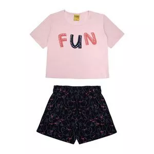 Conjunto De Blusa & Short<BR>- Rosa Claro & Preto