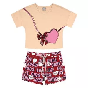 Conjunto De Cropped & Short<BR>- Rosa Claro & Vermelho<BR>- Rovitex Kids