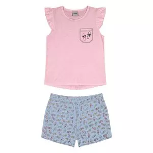 Conjunto De Blusa & Short<BR>- Rosa Claro & Azul Claro<BR>- Rovitex Kids