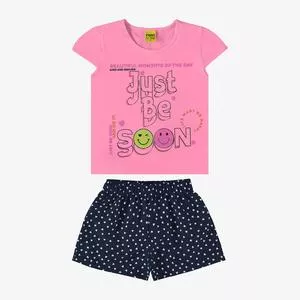 Conjunto De Blusa & Short Corações<BR>- Rosa & Preto<BR>- Rovitex