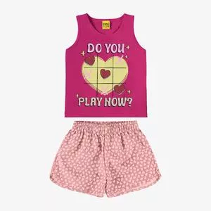 Conjunto De Regata & Short Corações<BR>- Rosa & Rosa Claro<BR>- Rovitex