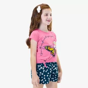 Conjunto De Regata & Short Floral<BR>- Rosa & Azul Marinho<BR>- Rovitex