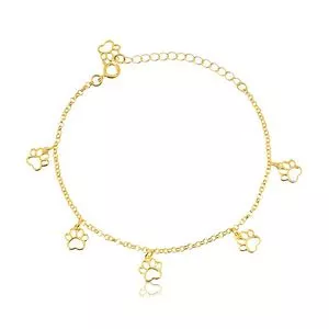 Pulseira Patinhas Banhada A Ouro<BR>- Dourada<BR>- Ø16x5cm