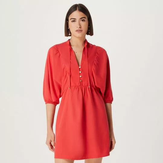 Vestido Curto Com Franzidos- Vermelho