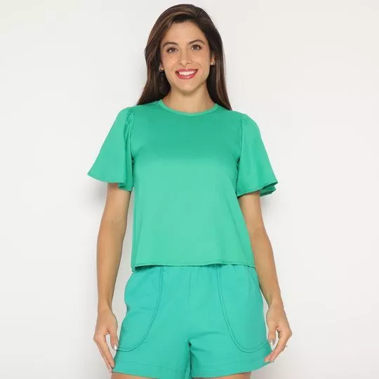 Blusa Com Babados- Verde Água