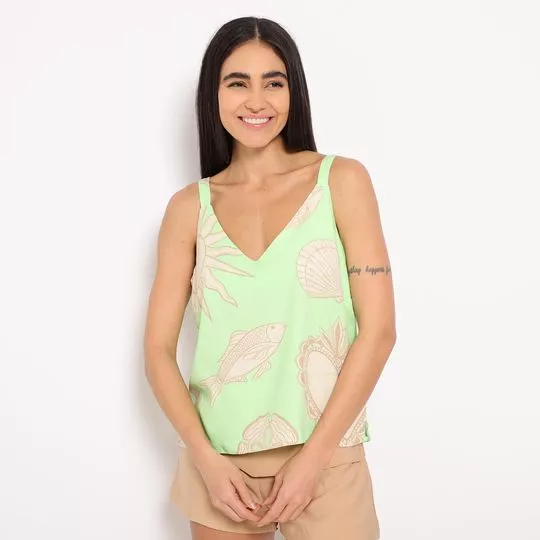 Blusa Amor Pelo Mar- Verde Claro & Bege