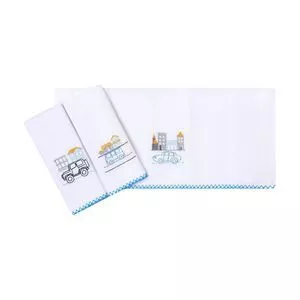 Kit De Paninhos De Boca Papizinha<BR>- Branco & Azul Claro<BR>- 3Pçs