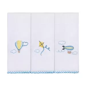 Kit De Paninhos De Boca Papizinha<BR>- Branco & Azul Claro<BR>- 3Pçs