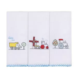 Kit De Paninhos De Boca Papizinha<BR>- Branco & Azul Claro<BR>- 3Pçs