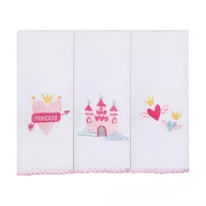 Kit De Paninhos De Boca Papizinha<BR>- Branco & Rosa<BR>- 3Pçs