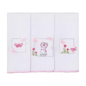 Kit De Paninhos De Boca Papizinha<BR>- Branco & Rosa<BR>- 3Pçs