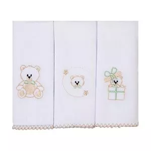 Kit De Paninhos De Boca Papizinha<BR>- Branco & Bege<BR>- 3Pçs