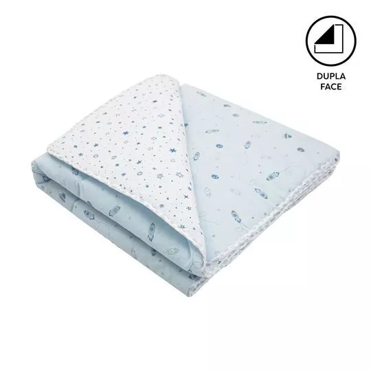 Edredom Dupla Face Para Berço Americano- Azul & Azul Claro- 88x130cm- 103 Fios