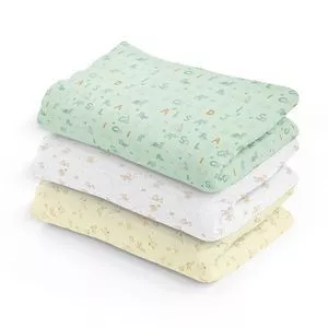 Kit De Cueiros Flanelados<BR>- Verde& Branco<BR>- 3Pçs<BR>- 84 Fios<BR>- Papi