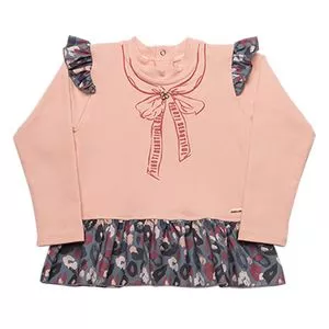 Blusa Laço<BR>- Rosa Claro & Verde Escuro<BR>- Pinoti Baby & Kids