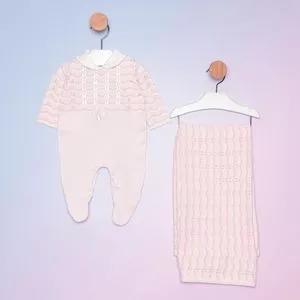 Saída Maternidade Zigzag<BR>- Off White & Rosa Claro<BR>- 2Pçs<BR>- Noruega