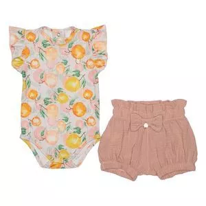 Conjunto De Body Laranjas & Short<BR>- Laranja & Rosê<BR>- Pinoti Baby & Kids