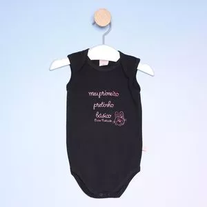 Body Meu Primeiro Pretinho Básico<BR>- Preto & Rosa<BR>- Bicho Molhado