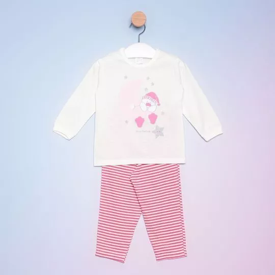 Pijama Patinha- Off White & Rosa- Bicho Molhado