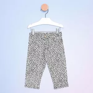 Calça Reta Em Sarja Animal Print<BR>- Off White & Preta<BR>- Bicho Molhado