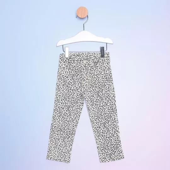 Calça Reta Em Sarja Animal Print- Off White & Preta- Bicho Molhado