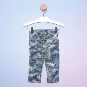 Calça Reta Em Sarja Abstrata<BR>- Azul Marinho & Azul<BR>- Bicho Molhado