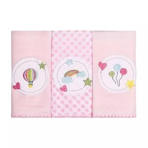 Kit De Paninhos De Boca Com Animais<BR>- Branco & Rosa<BR>- 3Pçs<BR>- 106 Fios