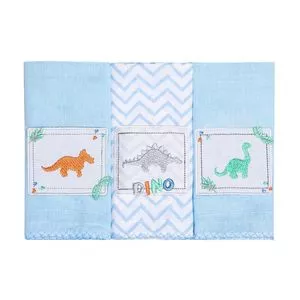 Kit De Paninhos De Boca Com Dinossauros<BR>- Branco & Azul<BR>- 3Pçs<BR>- 106 Fios