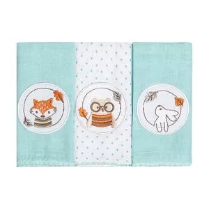 Kit De Paninhos De Boca Com Animais<BR>- Verde & Branco<BR>- 3Pçs<BR>- 106 Fios