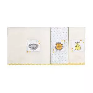 Kit De Paninhos De Boca Com Animais<BR>- Amarelo Claro & Branco<BR>- 3Pçs<BR>- 106 Fios