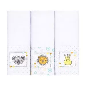 Kit De Paninhos De Boca Com Animais<BR>- Branco & Azul Claro<BR>- 3Pçs<BR>- 106 Fios