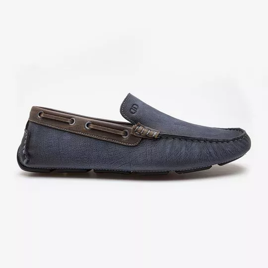 Mocassim Em Couro- Azul Marinho & Marrom