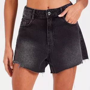 Short Jeans Com Recortes<BR>- Preto