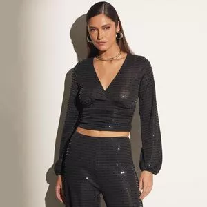 Cropped Texturizado<BR>- Preto