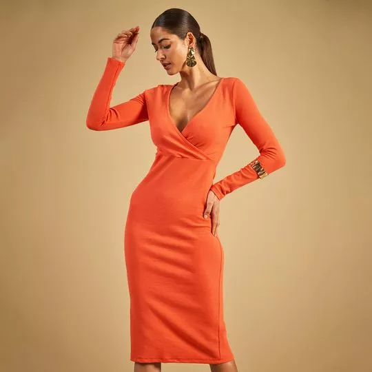 Vestido Midi Canelado- Laranja