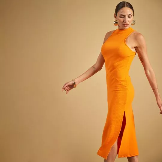 Vestido Midi Canelado- Laranja