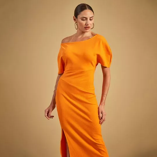 Vestido Midi Canelado- Laranja