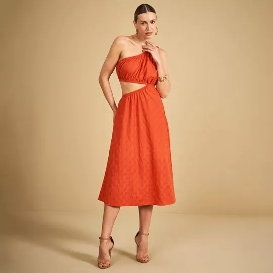 Vestido Midi Com Bordados- Laranja