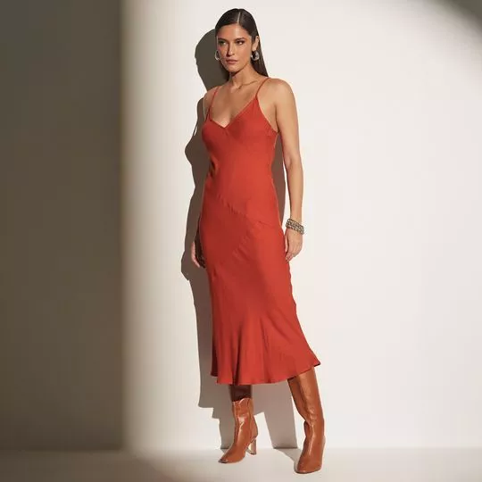 Vestido Midi Liso- Laranja Escuro