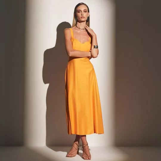 Vestido Midi Liso- Laranja