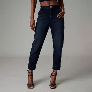 Calça Jeans Mom<BR>- Azul Marinho