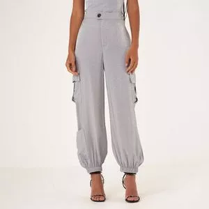 Calça Cargo Lisa<BR>- Cinza