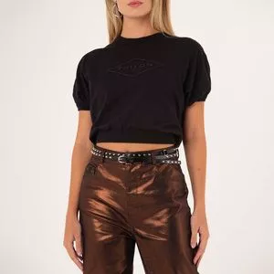 Cropped Com Bordados<BR>- Preto