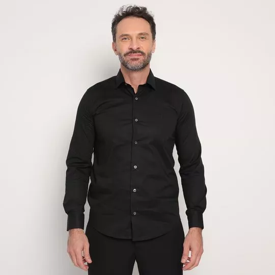 Camisa Slim Fit Em Fio Tinto- Preta