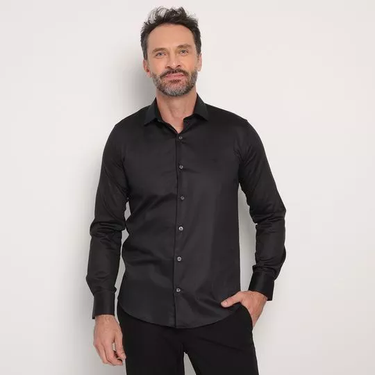 Camisa Slim Fit Em Fio Tinto- Preta